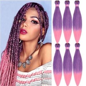 MSBELLE Braiding Pink Purple Braiding Hair 6 Pack Hair Pre stretched